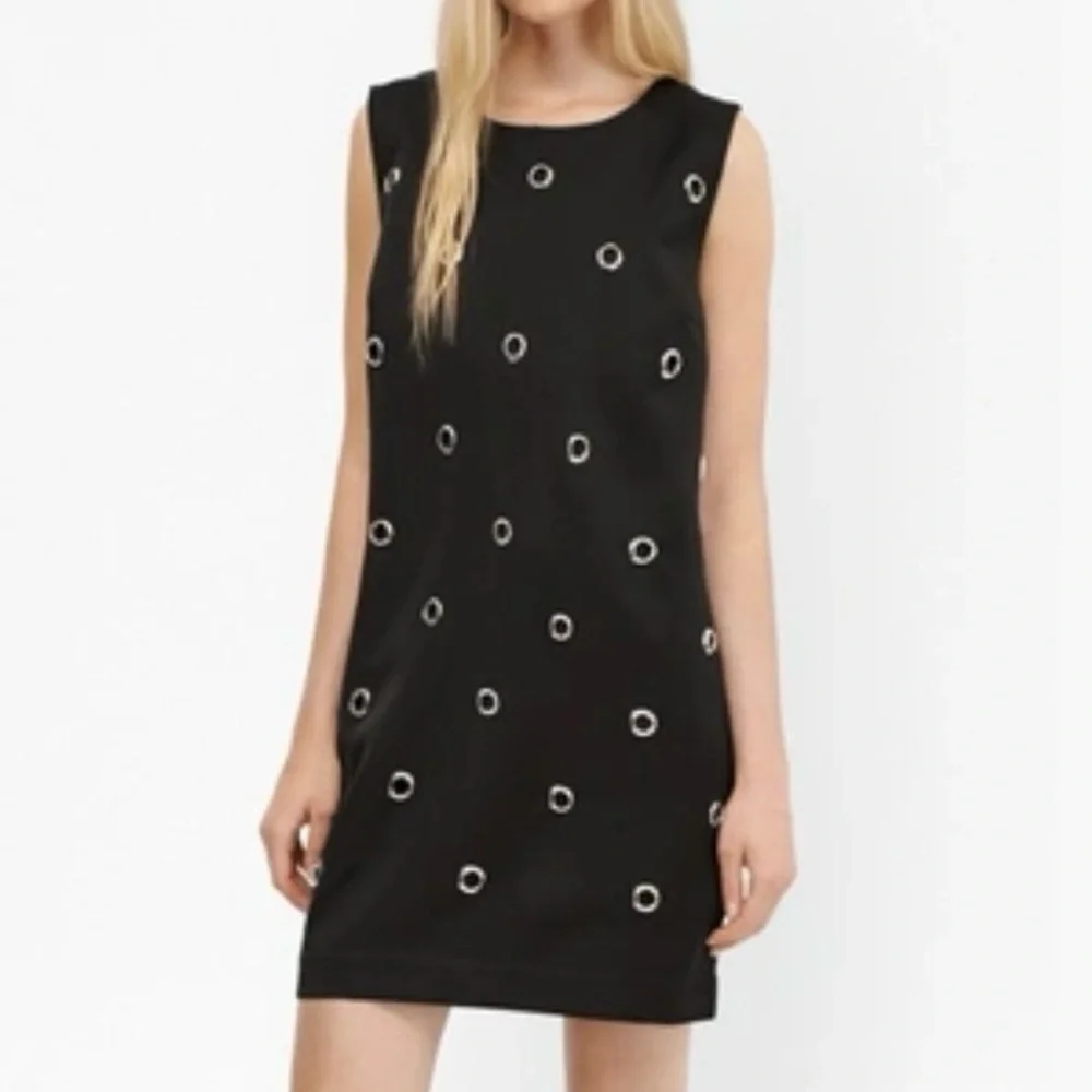 French Connection Black Midnight Satin Eyelet Tunic Dress Size 4 fcuk New NWT - Picture 1 of 11